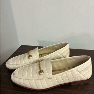 Sam Edelman Cream Croc-Embossed Loafers